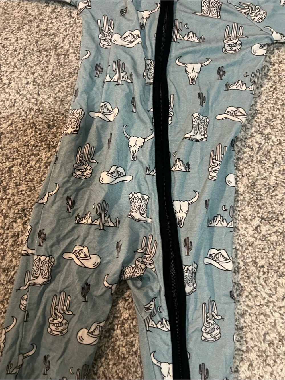 Children's Blue Western Print One-Piece Pajamas with Black Trim